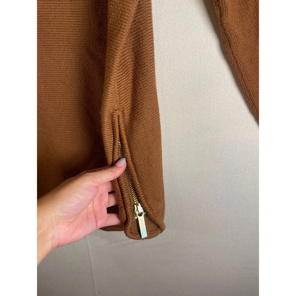 Michael Kors Cognac Brown Side Zip Tunic Sweater Gold Hardware Large